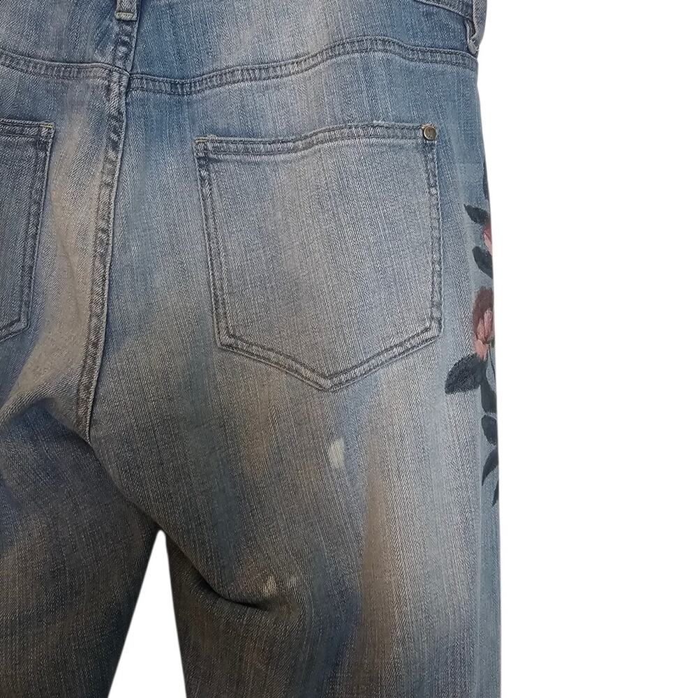 Pilcro by Anthropologie Boho Floral Mid Rise Boyfriend Distressed Denim Jeans - Picture 7 of 10